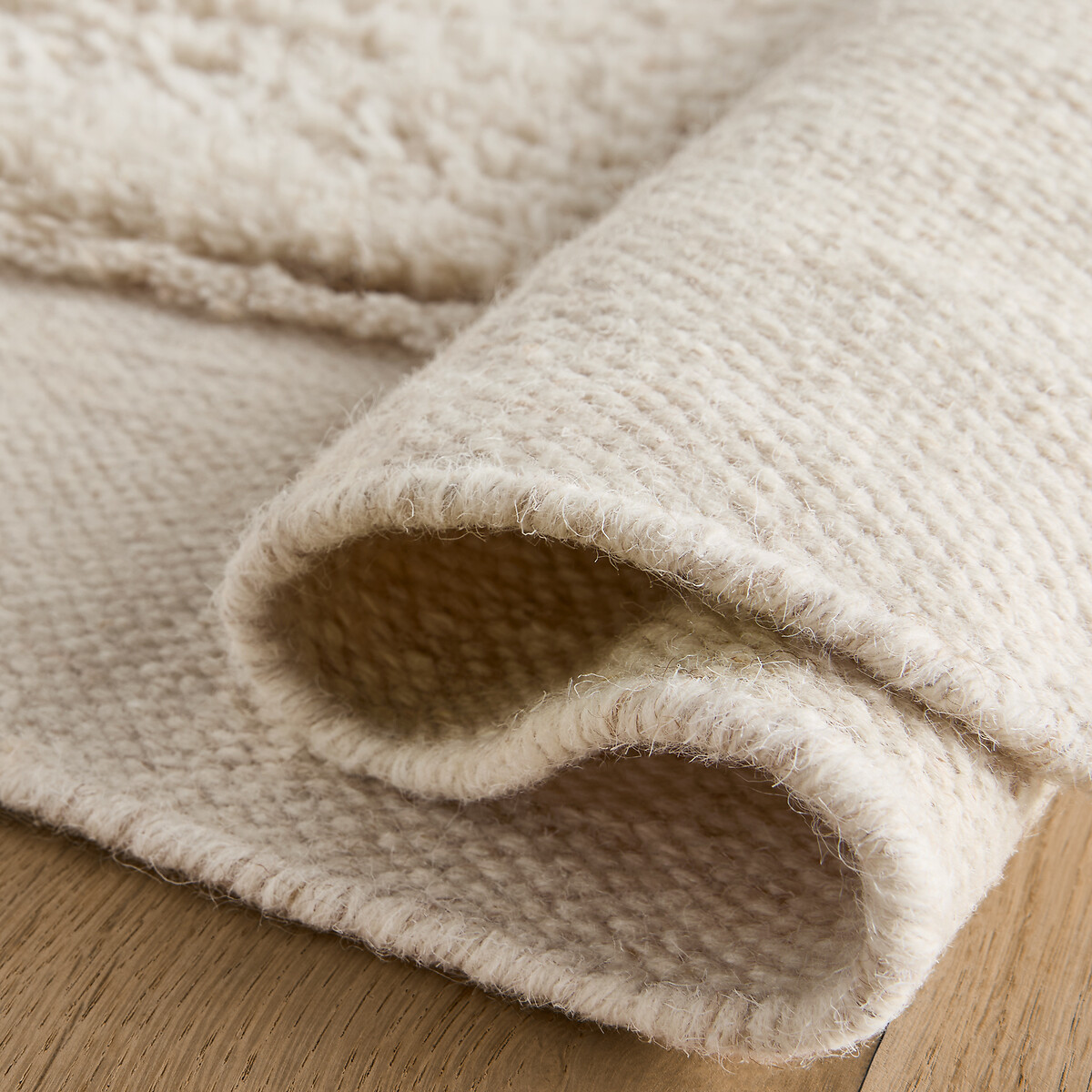 Tapis carré XL, noué à la main, en laine, EDGI craie, AM.PM