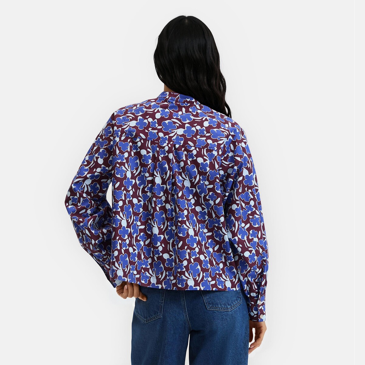 Floral Mandarin Collar Shirt with Long Sleeves printed brown background, LA REDOUTE COLLECTIONS