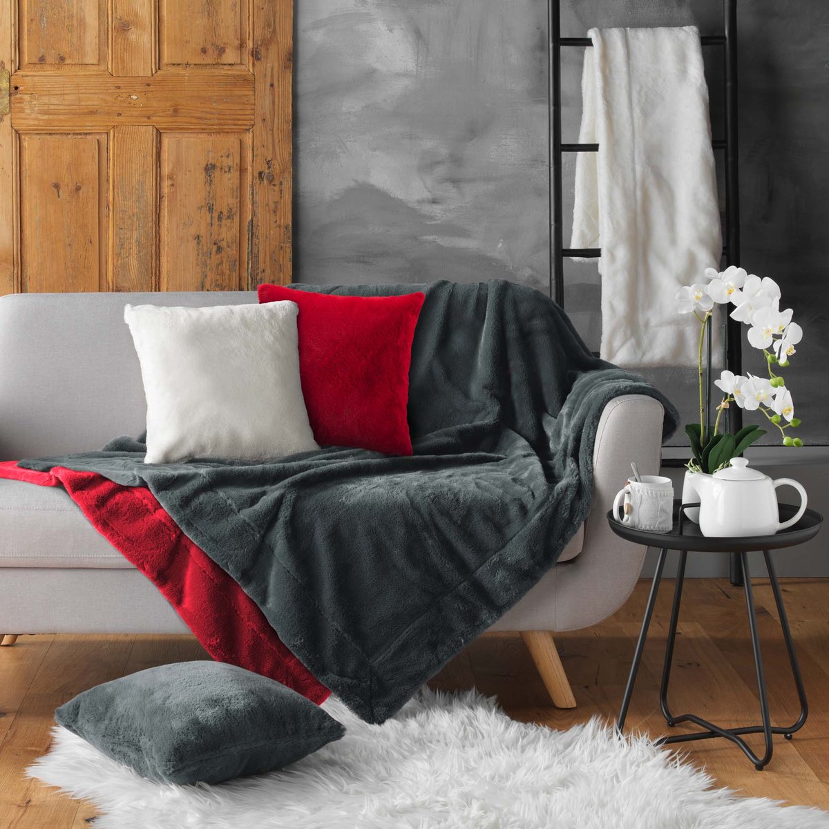 Plaid a poils doux Caresses anthracite, EDEN