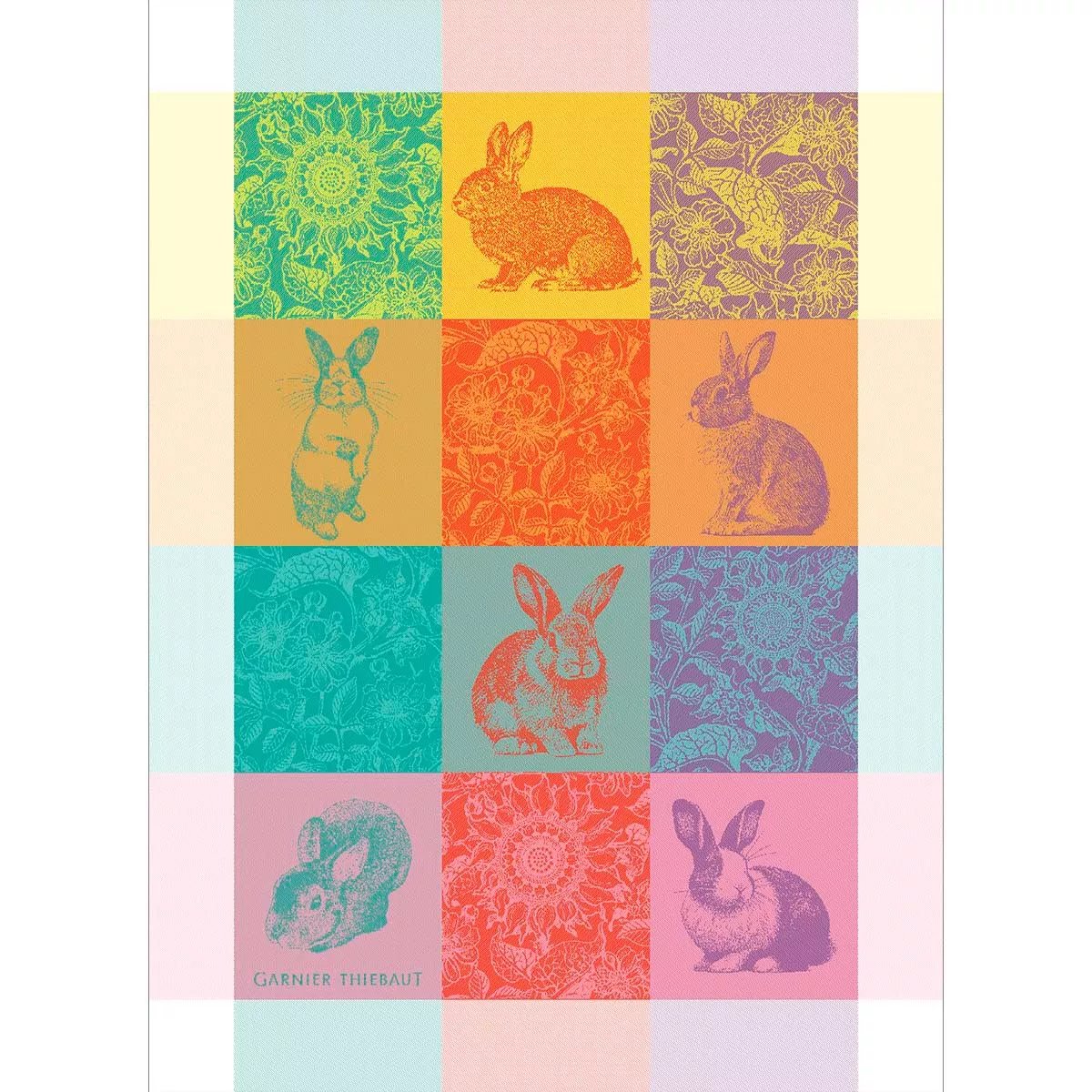 Torchon pur coton LES LAPINS printemps, GARNIER THIEBAUT