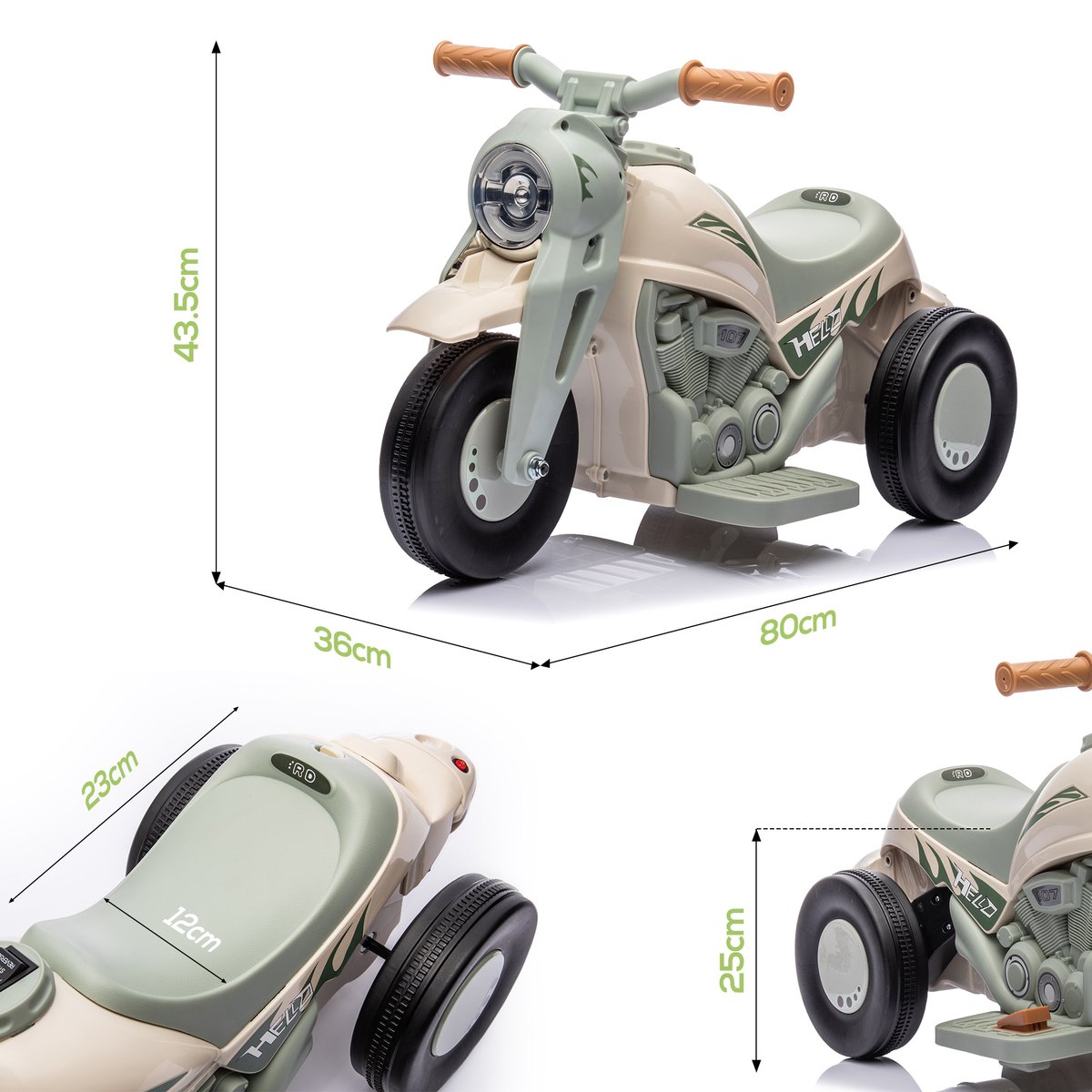 Moto électrique à conducteur assis PP Blanc crème, vert clair, noir, AIYAPLAY