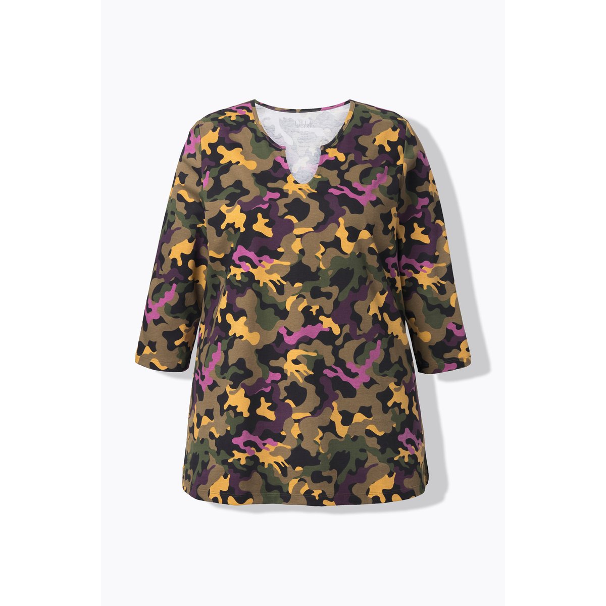 T-shirt col tunisien et manches 3/4 gris olive, ULLA POPKEN