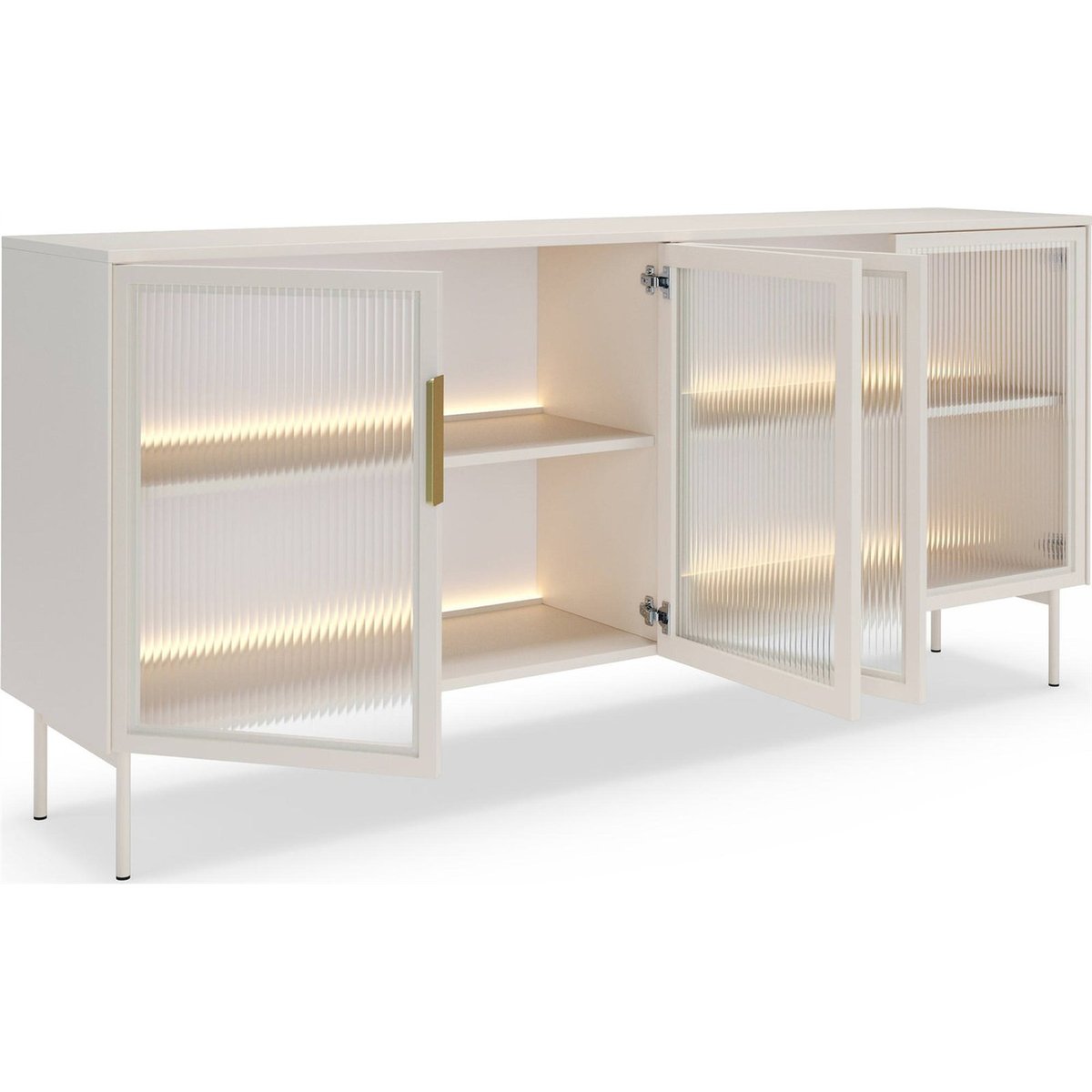 Buffet vitré LUMI 4 portes avec éclairage LED cachemire, RECOLLECTION