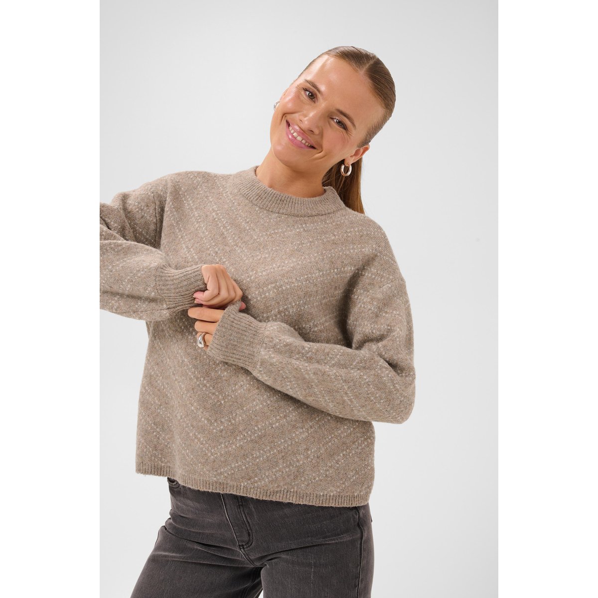 Pullover tricoté beige blanc desert taupe m./chalk stripe, KAFFE