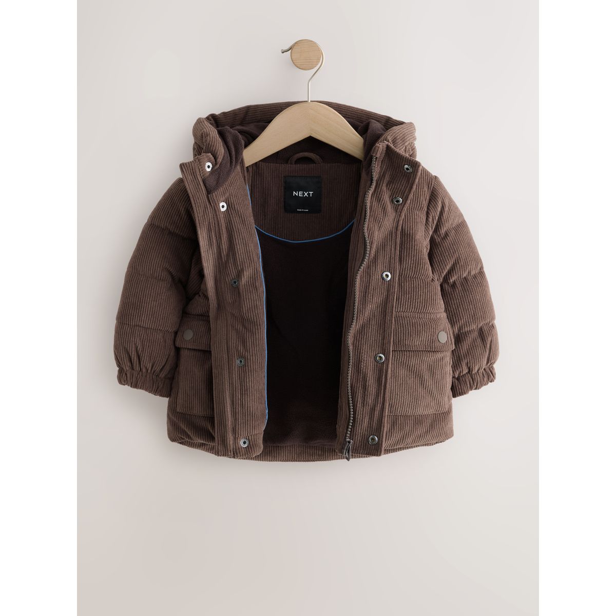Manteau matelassé en velours côtelé marron chocolat, NEXT