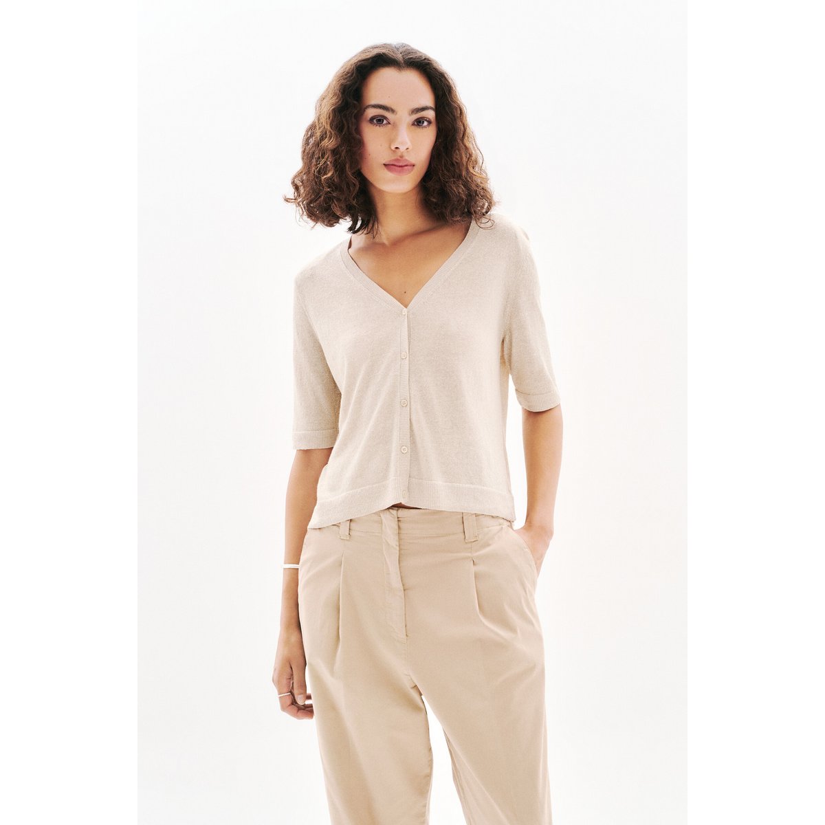 Pull droit en lin MILLY sable, CAROLL