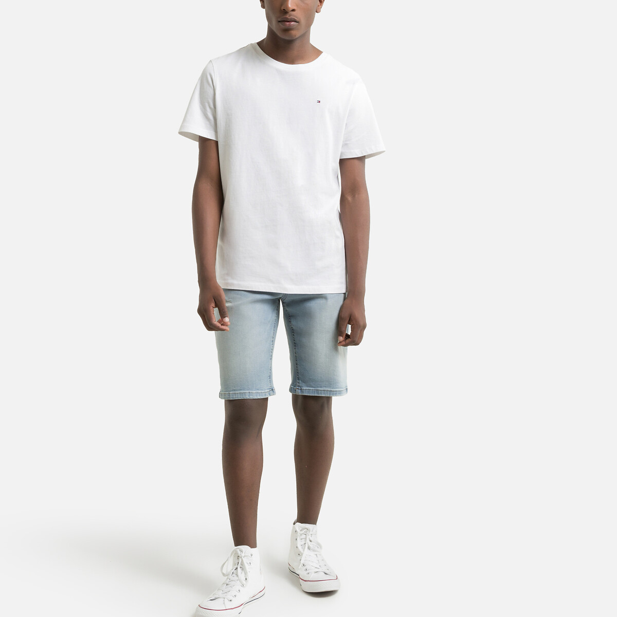 T-shirt em algodão bio, gola redonda branco, TOMMY HILFIGER
