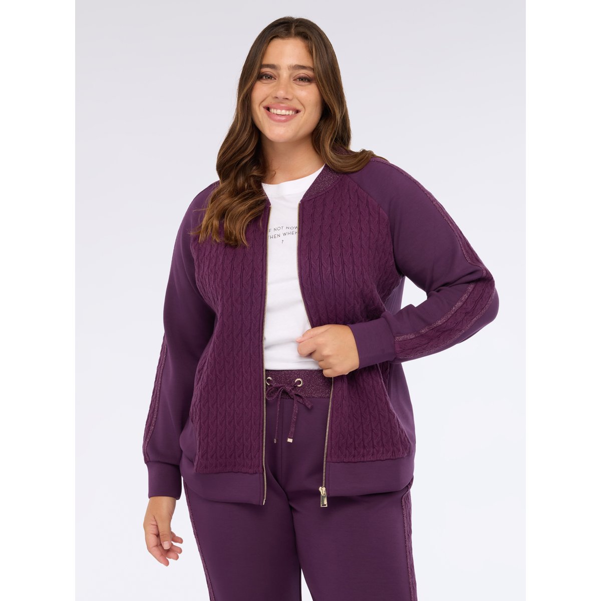 Sweat-shirt zippé en double tissu violet, FIORELLA RUBINO