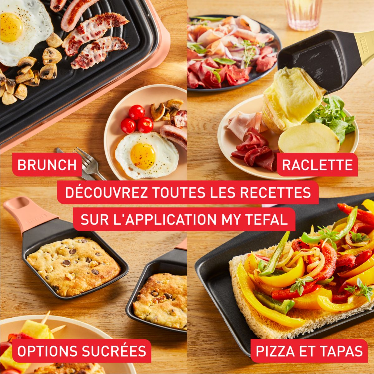 Raclette 2 en 1 plancha Food & Co x8 RE651JF0 orange, TEFAL