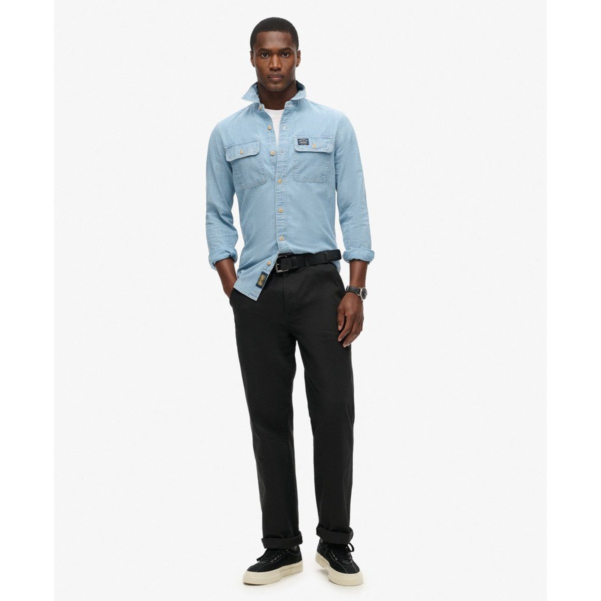 Chemise à manches longues en coton Workwear bleu clair, SUPERDRY