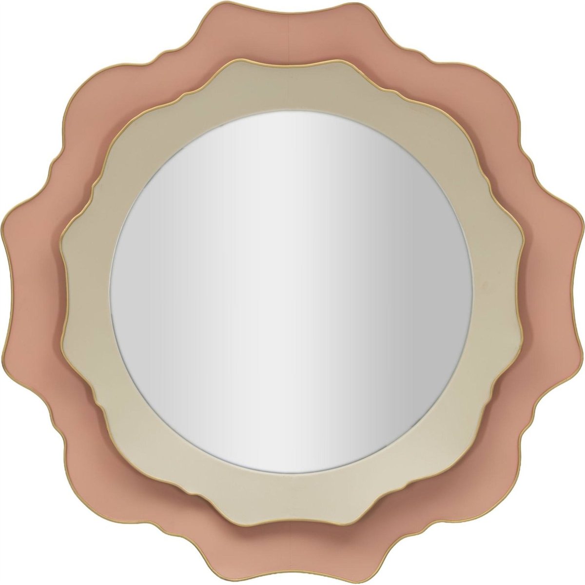 Miroir mural rond cadre ondulé en fer MODERN crème et rose, RECOLLECTION
