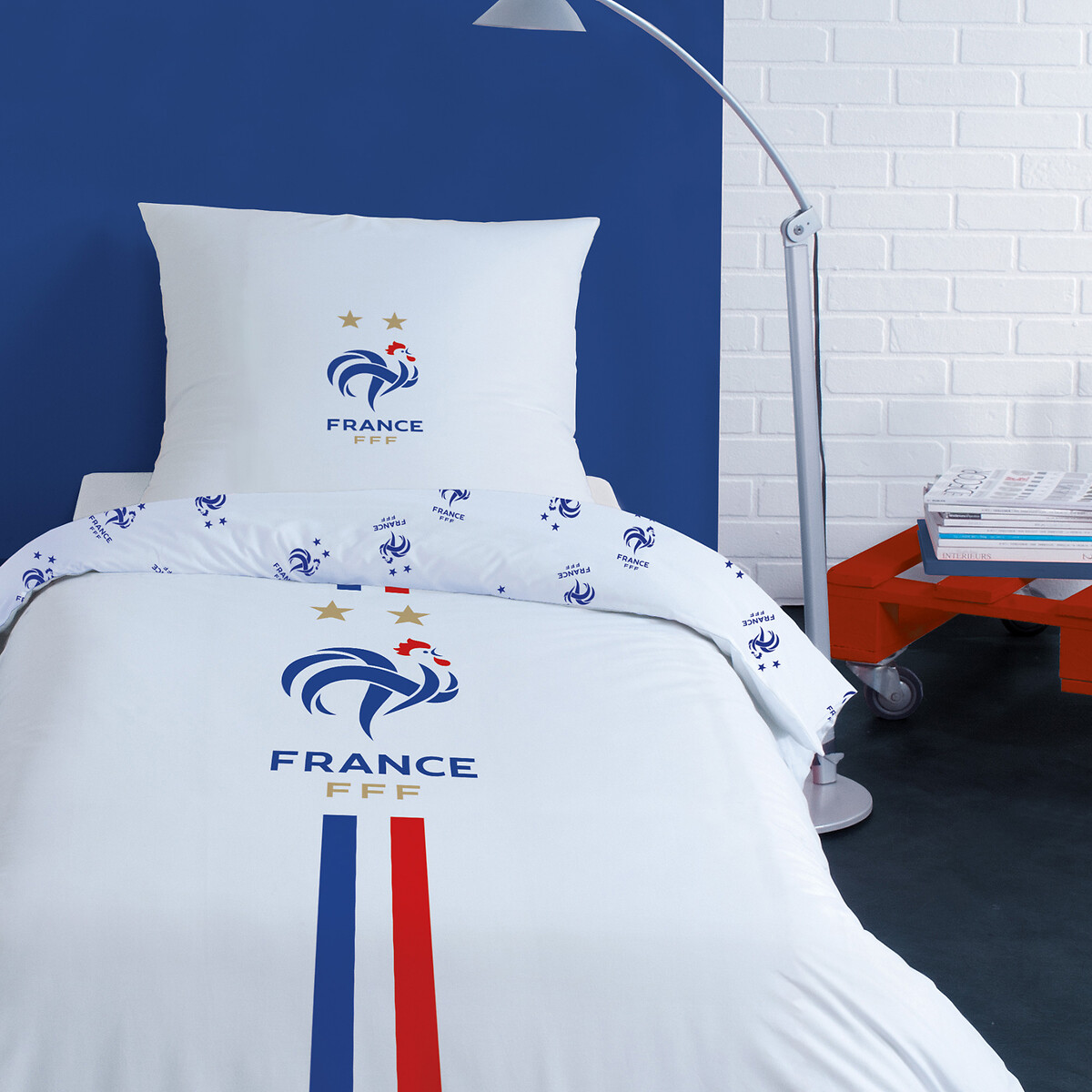 Parure de lit coton, FFF Equipe de France blanc imprimé, FFF