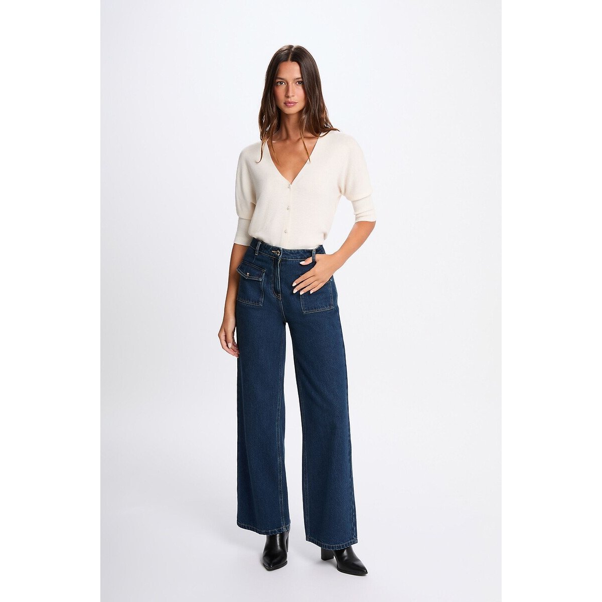 Gilet manches longues col V blanc, MORGAN