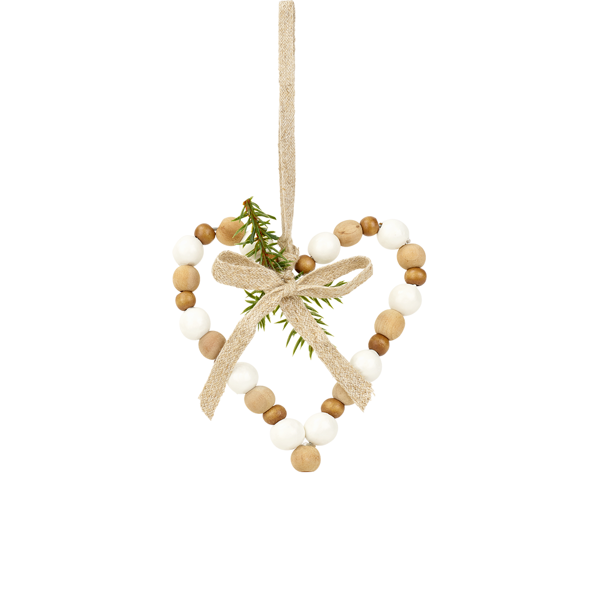 Suspension de noël décorative coeurs en bois H11 beige, SIA DECO
