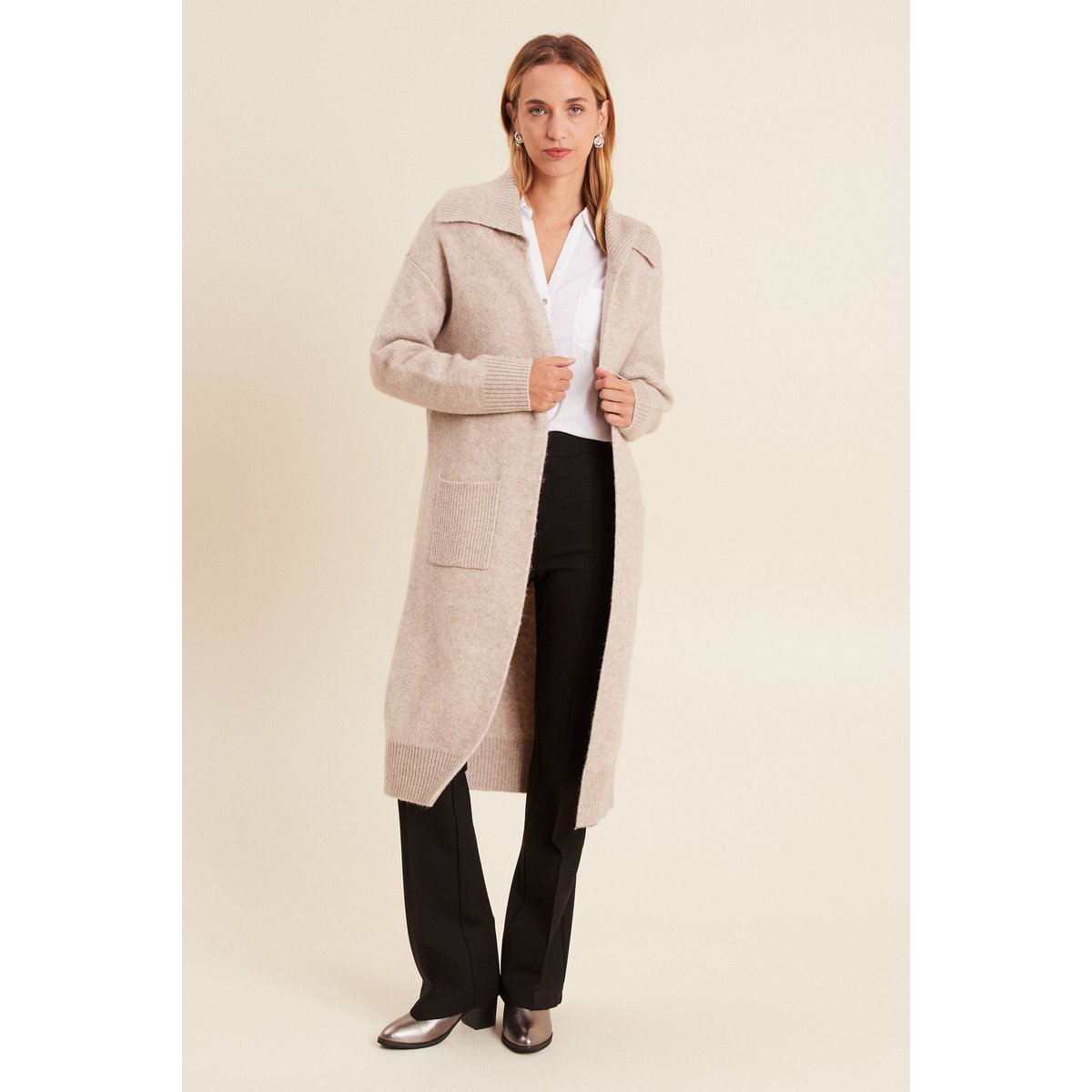 Gilet long beige femme creme, BREAL