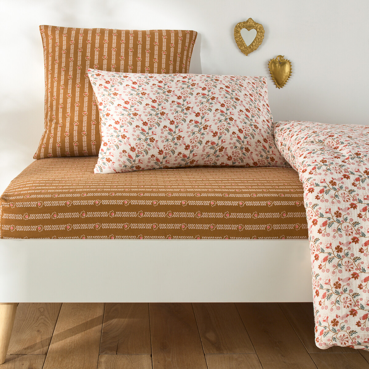 Drap-housse enfant en coton lavé, Nitti ecru/caramel, LA REDOUTE INTERIEURS