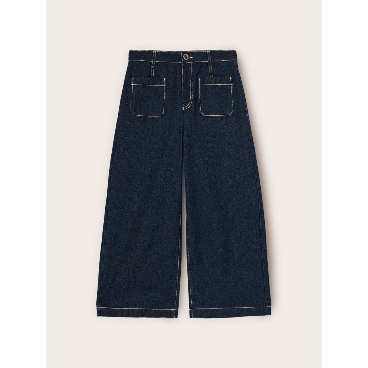 Jean cropped large avec coutures contrastées bleu, MOTIVI