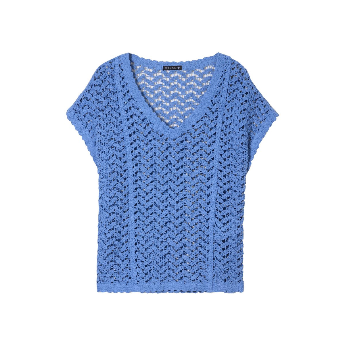 Pull manches courtes ajouré bleu ciel, BREAL