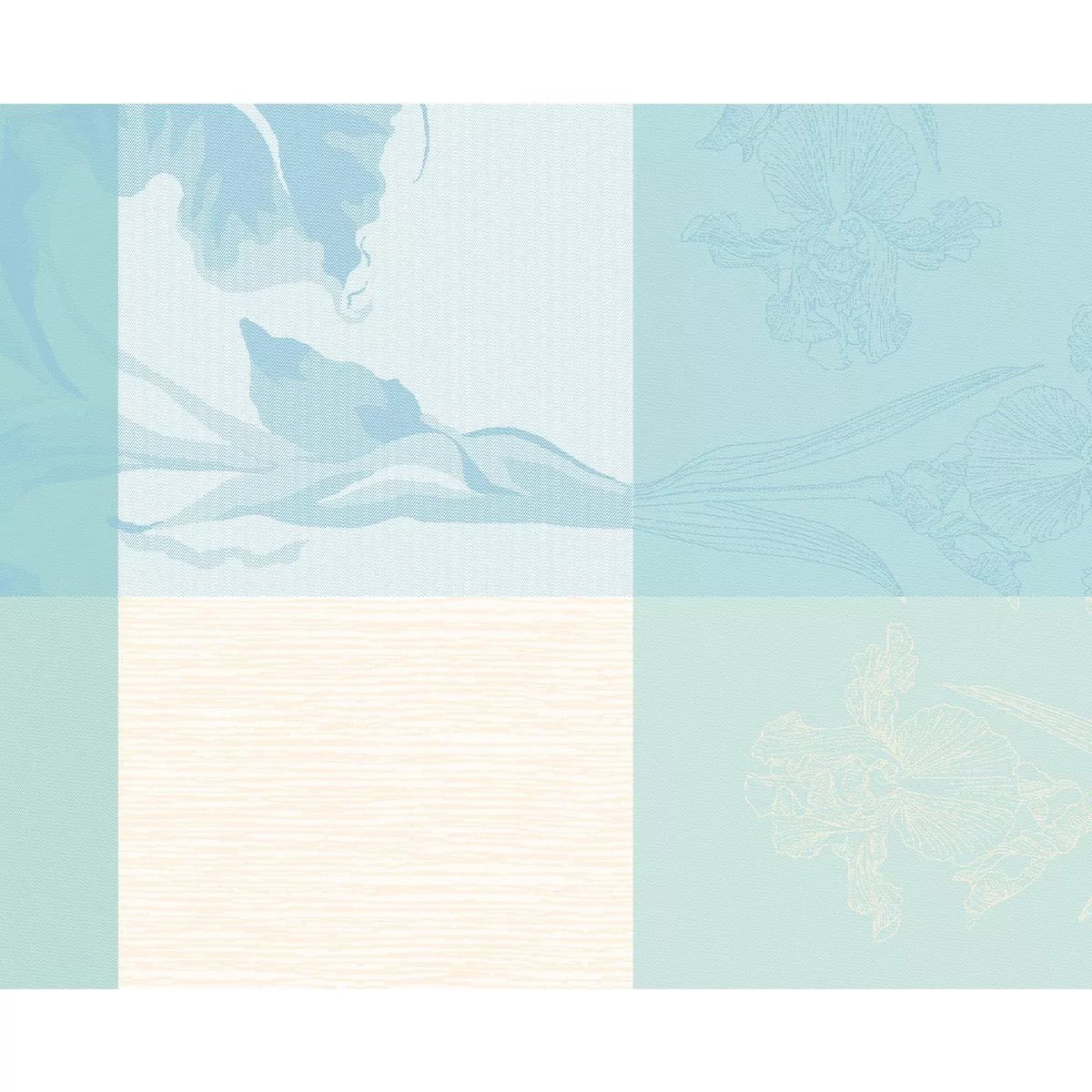 Set pur coton enduit MILLE IRIS D'EAU aqua, GARNIER THIEBAUT