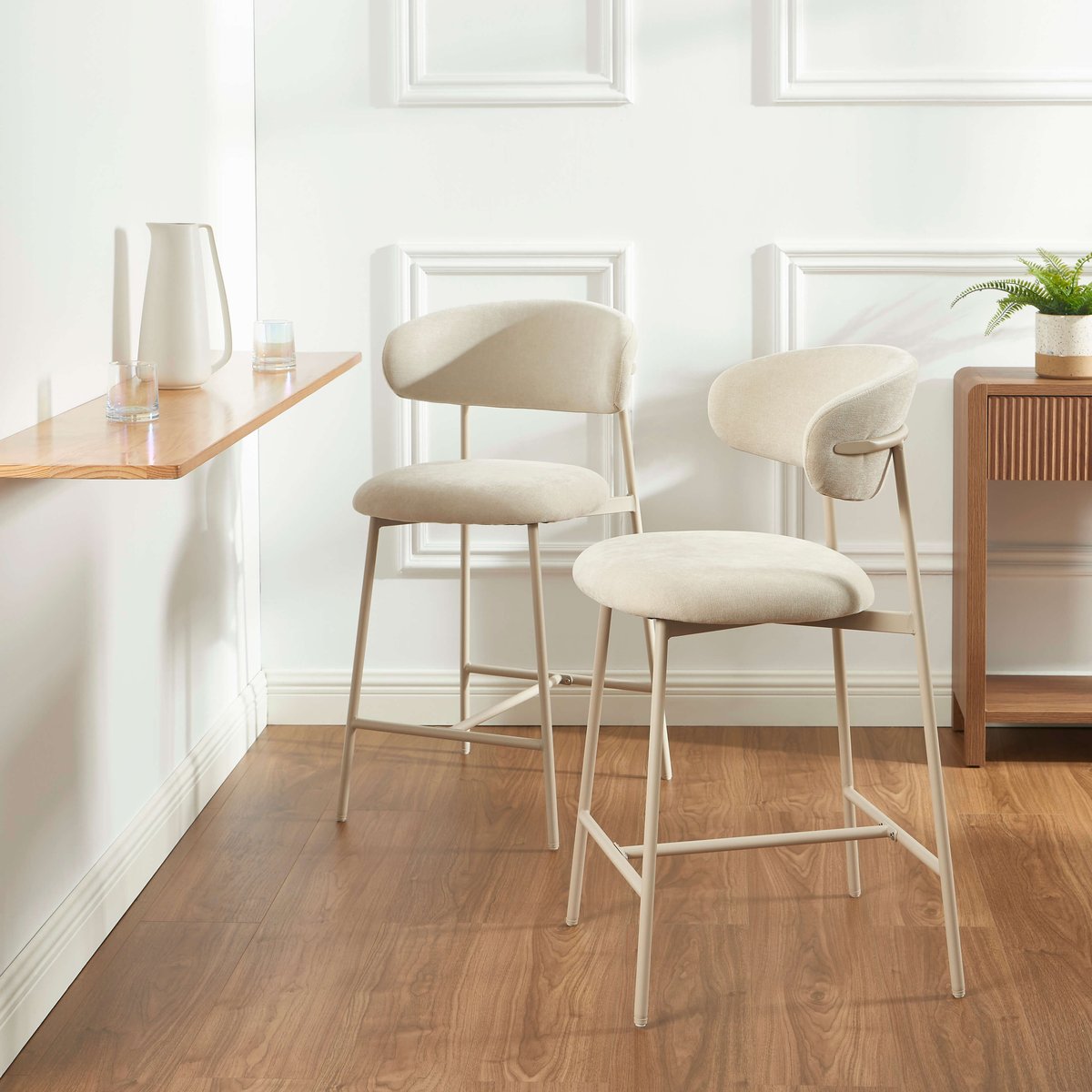 Tabourets tissu, pied métal (lot de 2) GALLY beige, BAÏTA