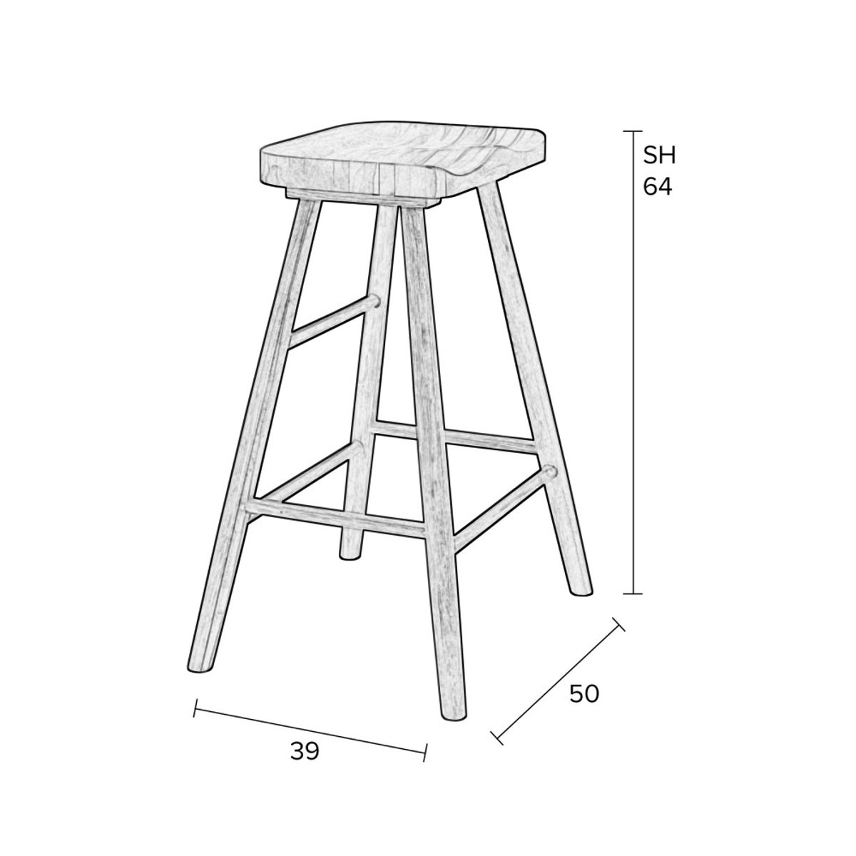 Tabouret de bar en bois H65,5cm- VANDER noir, DRAWER