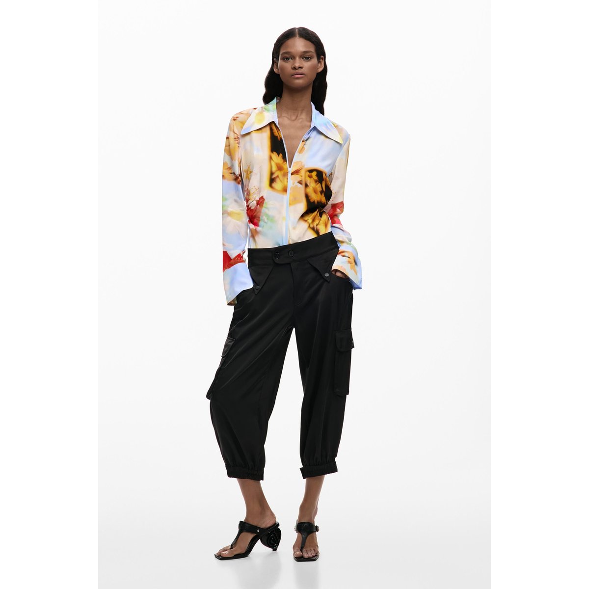 Pantalon capri cargo noir, DESIGUAL