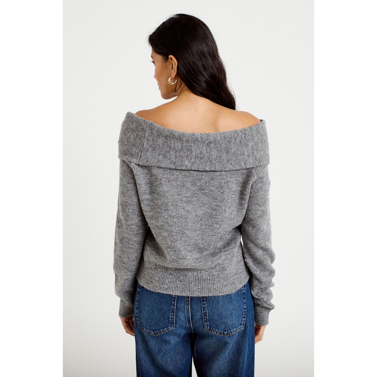 Pull col bardot manches longues gris, CACHE CACHE