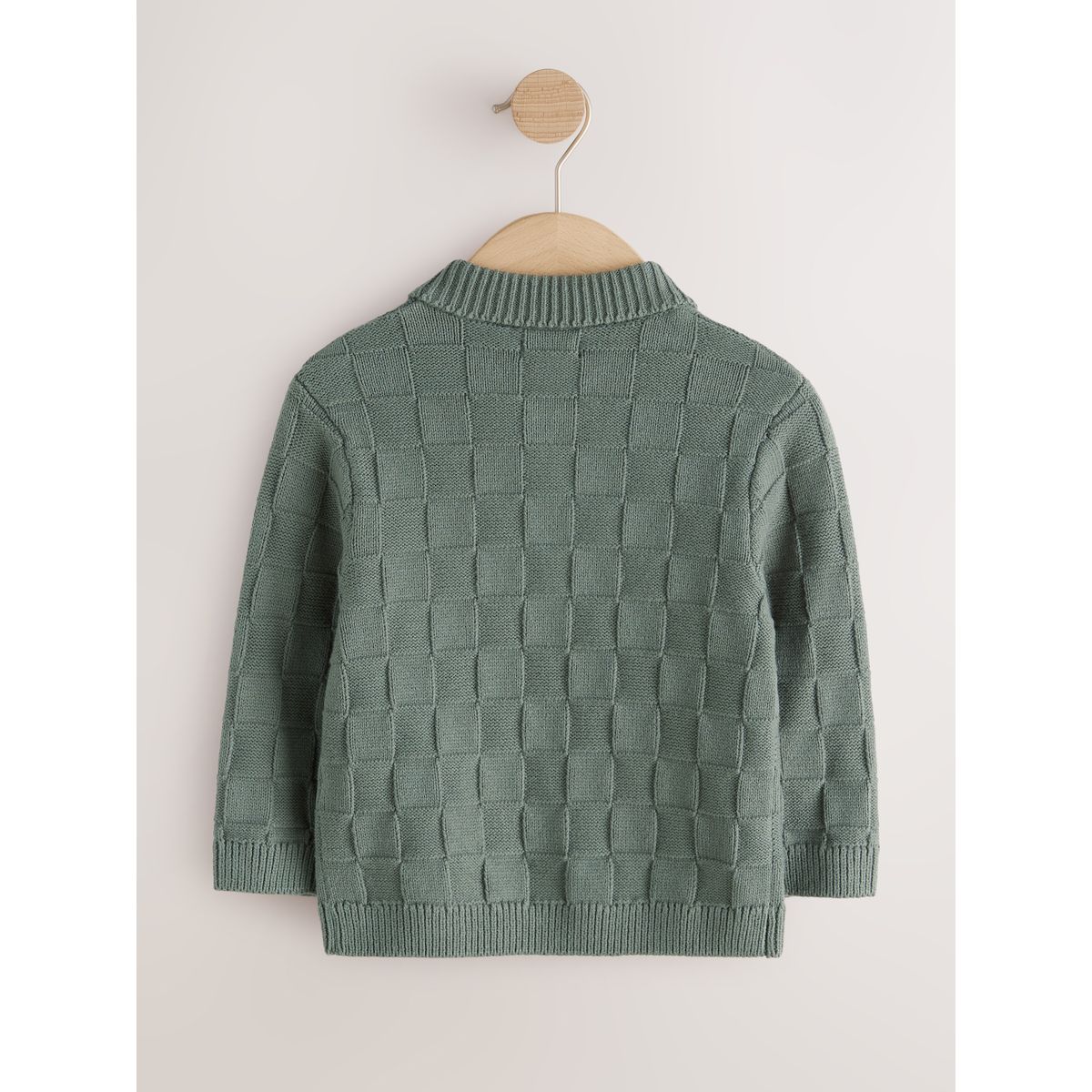 Polo en maille texturée à col zippé vert, NEXT