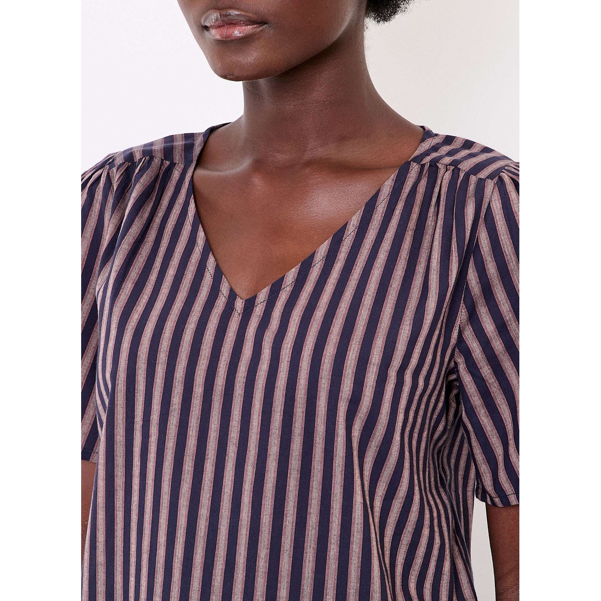 Top rayé manches courtes voile de coton bio PALANE bleu navy palane, LA FIANCÉE