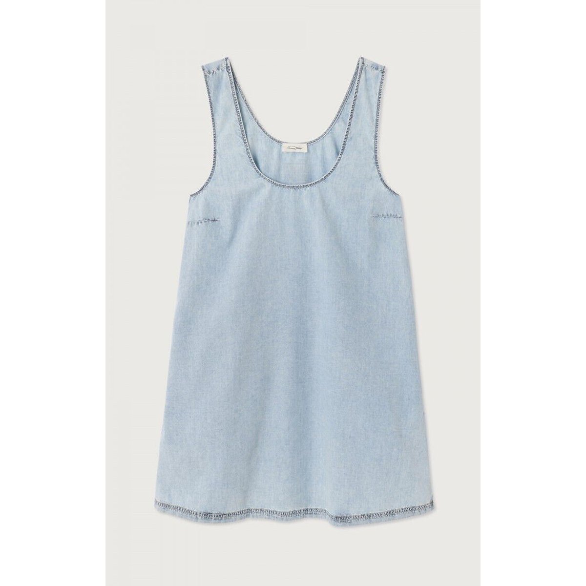 Kurzes, weites, ärmelloses Kleid, PAYBOU blue denim, AMERICAN VINTAGE