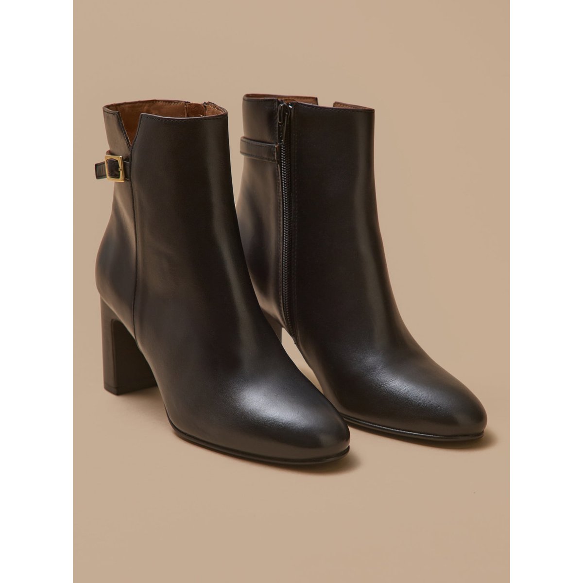 Boots à talon cuir marine, CYRILLUS