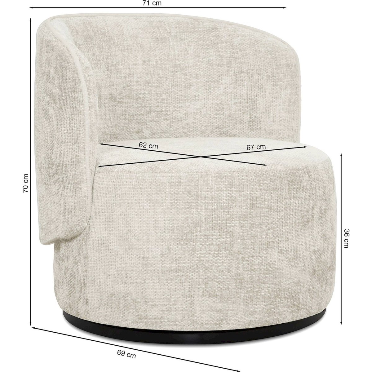 Fauteuil pivotant arrondi collection ZAMBINI beige chenille, RECOLLECTION