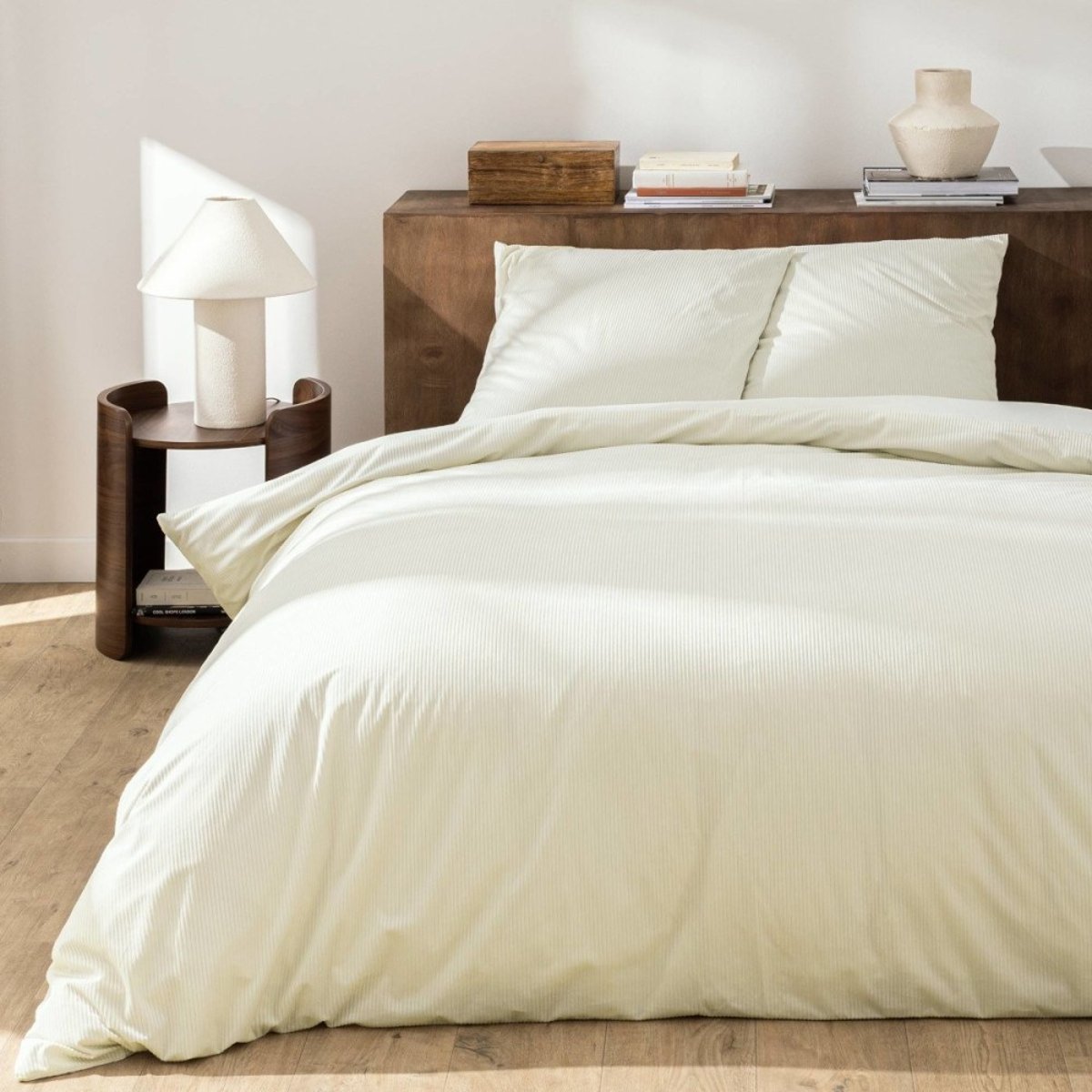 Housse De Couette 240x220 + 2 Taies Velours Côtelé Beige Ivoire beige, DECORATIE