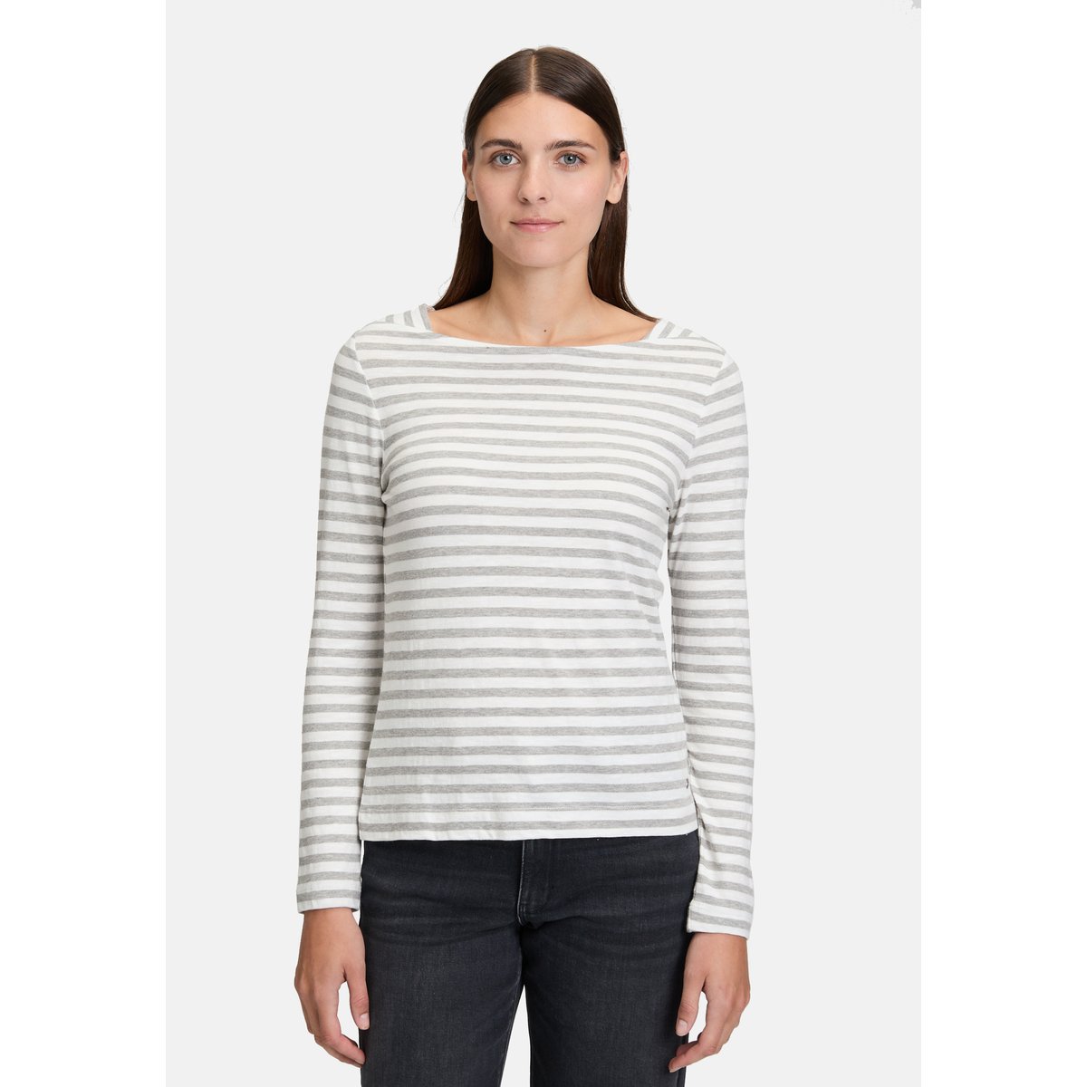 T-shirt à rainures à encolure bateau blanc/gris, BETTY & CO