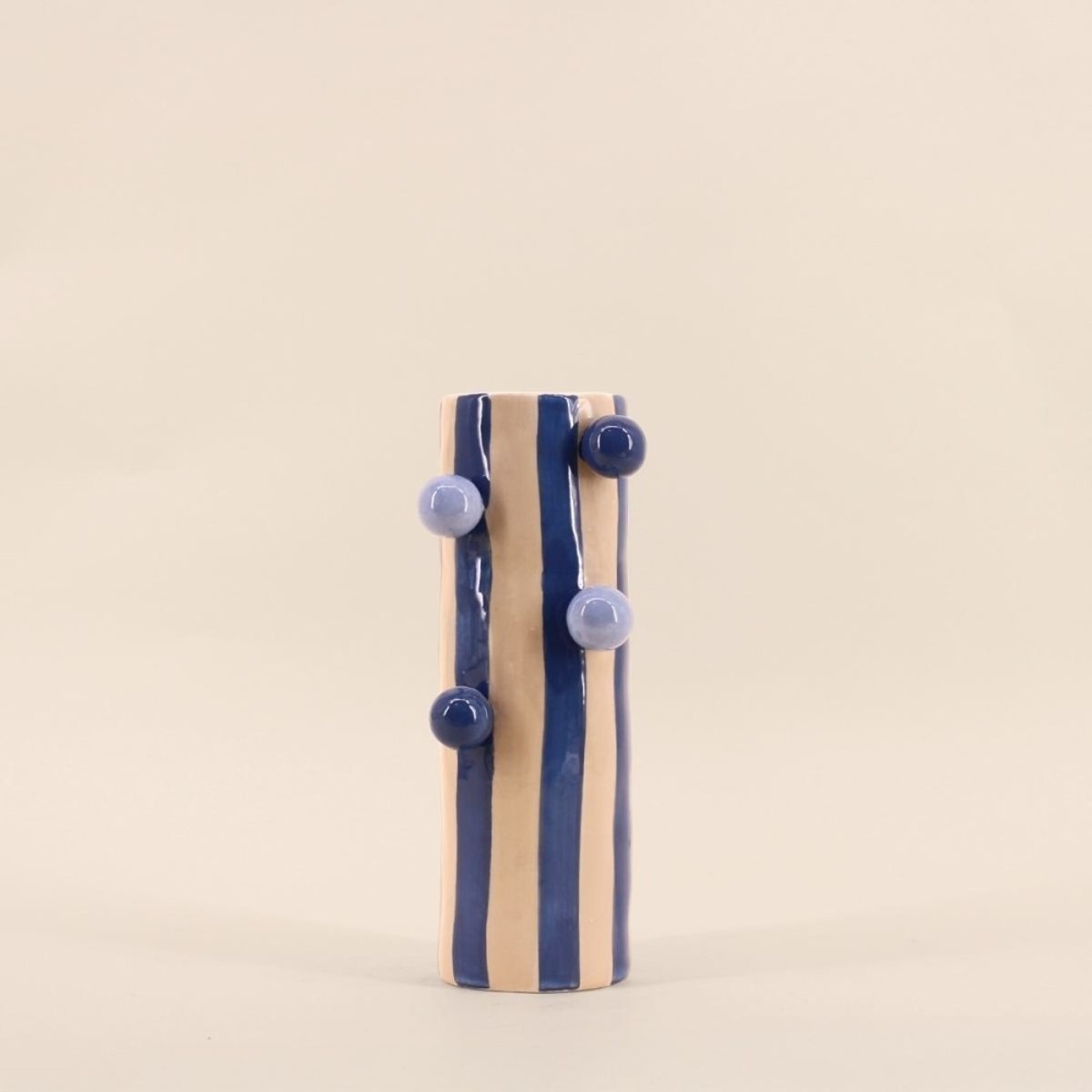 Vase rayé avec perles, H25cm bleu, KERSTEN