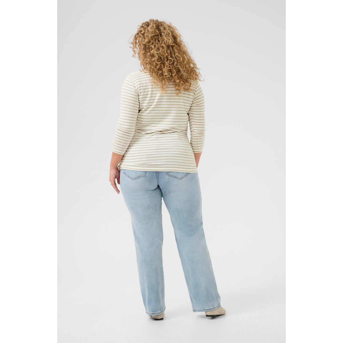 Long sleeved T-shirt blanc chalk/beige feather gray rayé, KAFFE CURVE