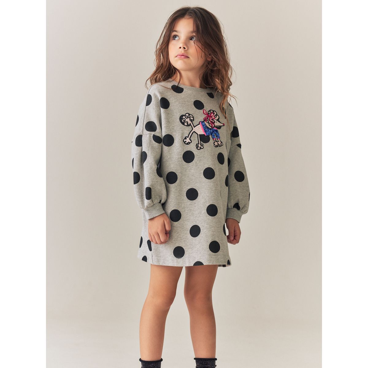Robe pull à sequins et manches longues gris chiné à pois, NEXT