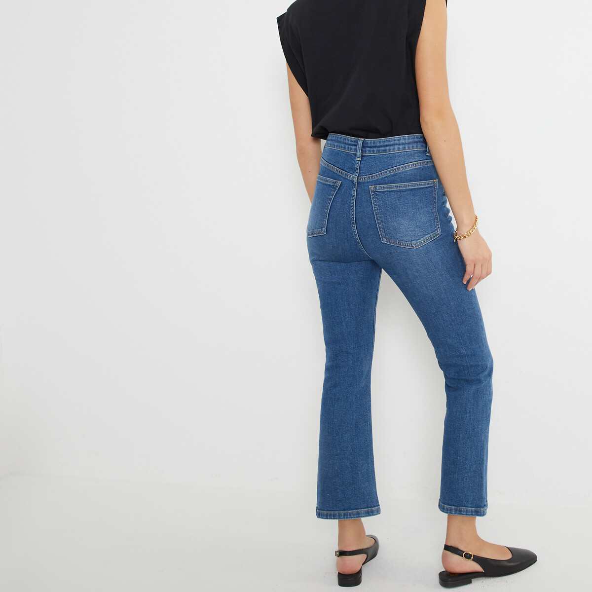 Kick Flare Jeans in Organic Cotton with High Waist, Length 26" stonewashed blue, LA REDOUTE COLLECTIONS