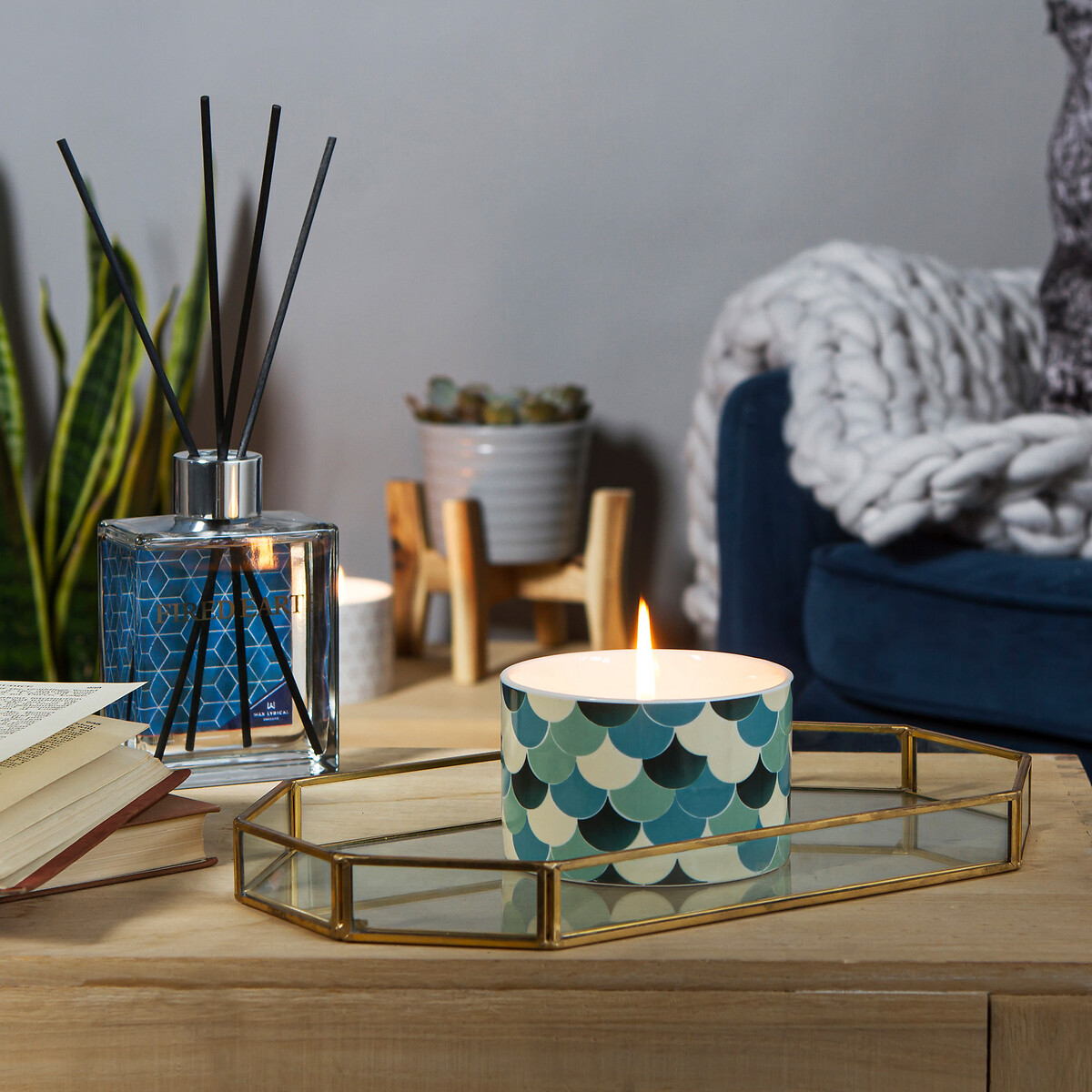Fired Earth Medium Ceramic Green Tea and Bergamot Candle multi-coloured, WAX LYRICAL