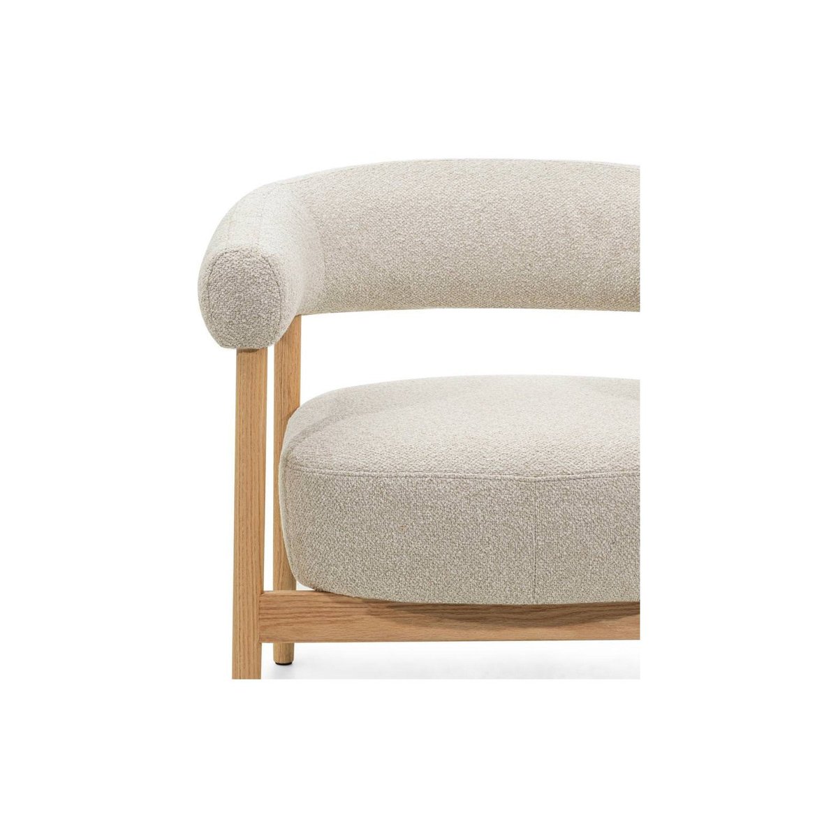 Fauteuil arrondi en tissu collection MUE beige clair et chêne naturel, RECOLLECTION