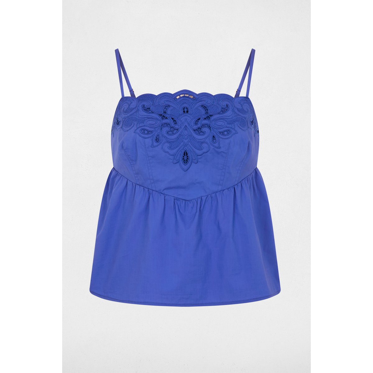 Top brodé bretelles fines bleu, MORGAN