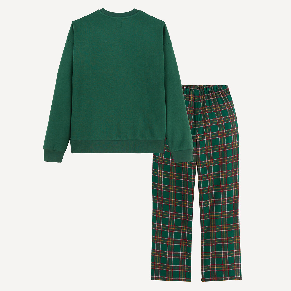 Pigiama composto da felpa con motivo con tazza e pantaloni a quadri in flanella verde/rosso, LA REDOUTE COLLECTIONS