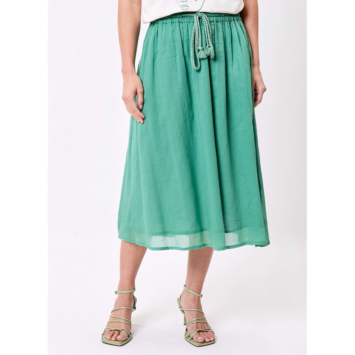 Jupe midi ajustable gaze de coton bio ALIMA vert celadon, LA FIANCÉE