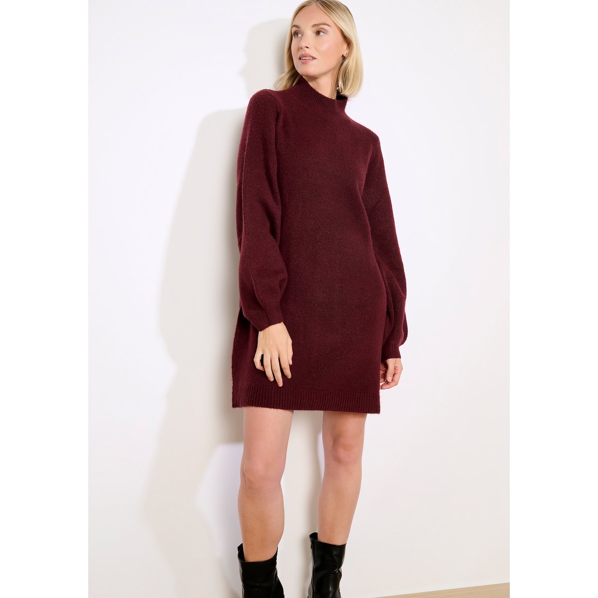 Robe pull col montant bordeaux wine, LOLALIZA