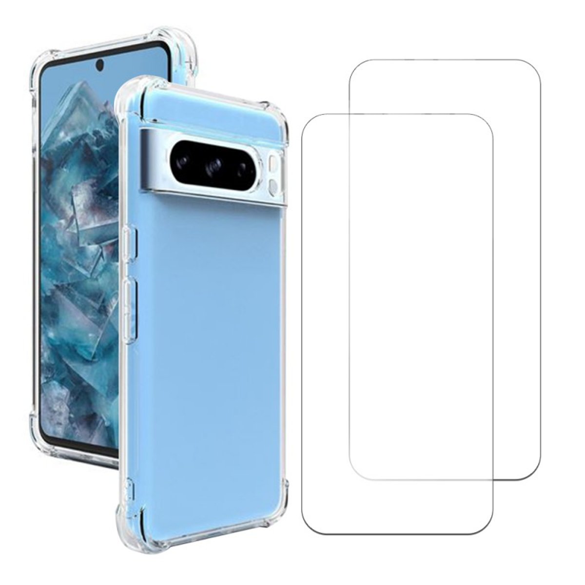 Coque Pixel 8 Pro antichoc + 2 vitres transparent, EVETANE