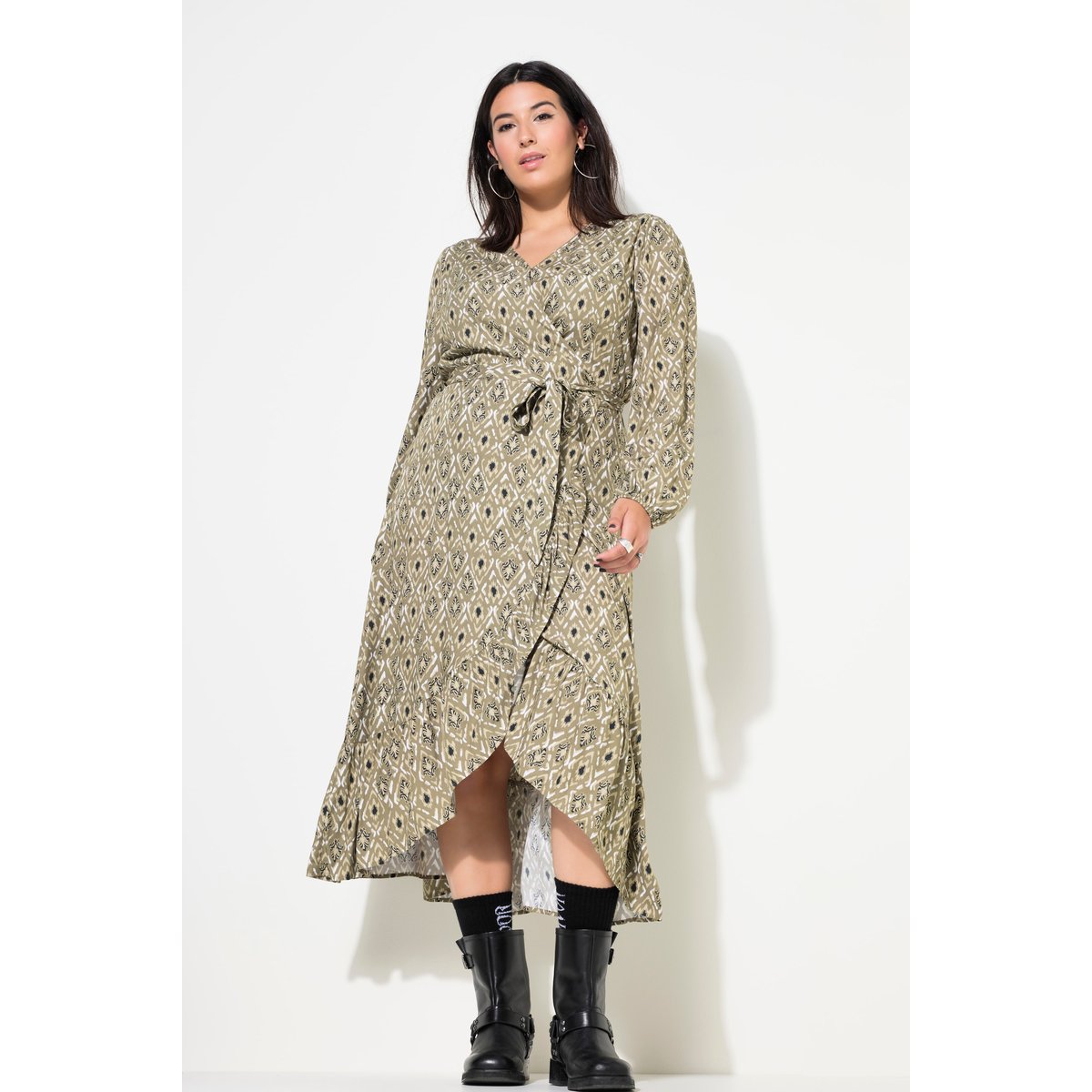 Robe maxi coupe évasée, imprimé intégral palmiers verts, STUDIO UNTOLD