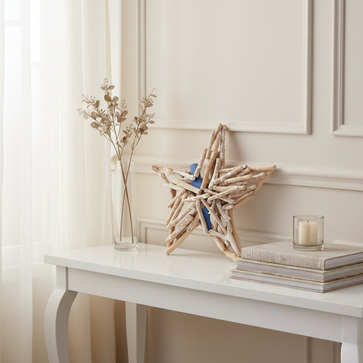 Étoile décorative en bois séché D37 MARIN crème, SIA DECO