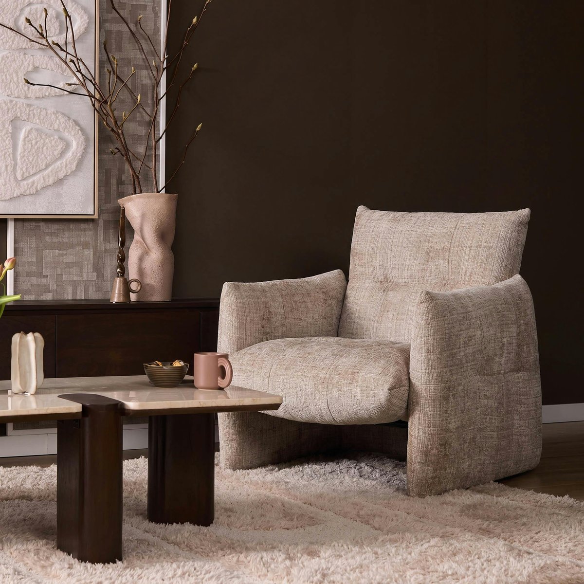 Fauteuil de salon à grands accoudoirs CORTINA beige, PIER IMPORT
