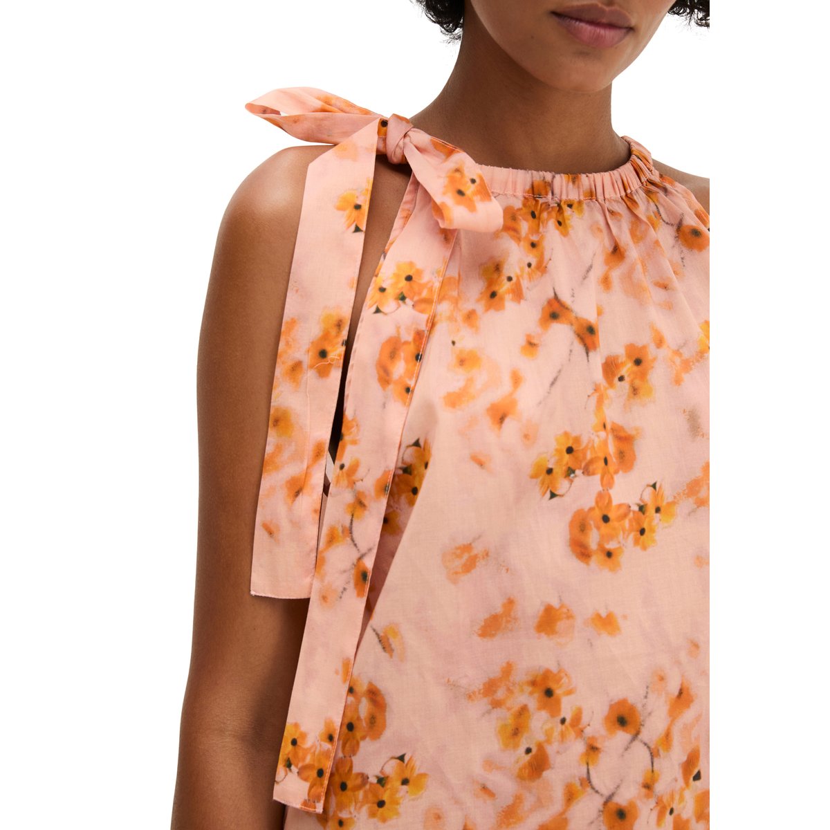 Blouse sans manches relaxed en voile de coton imprimé orange, MARC O'POLO