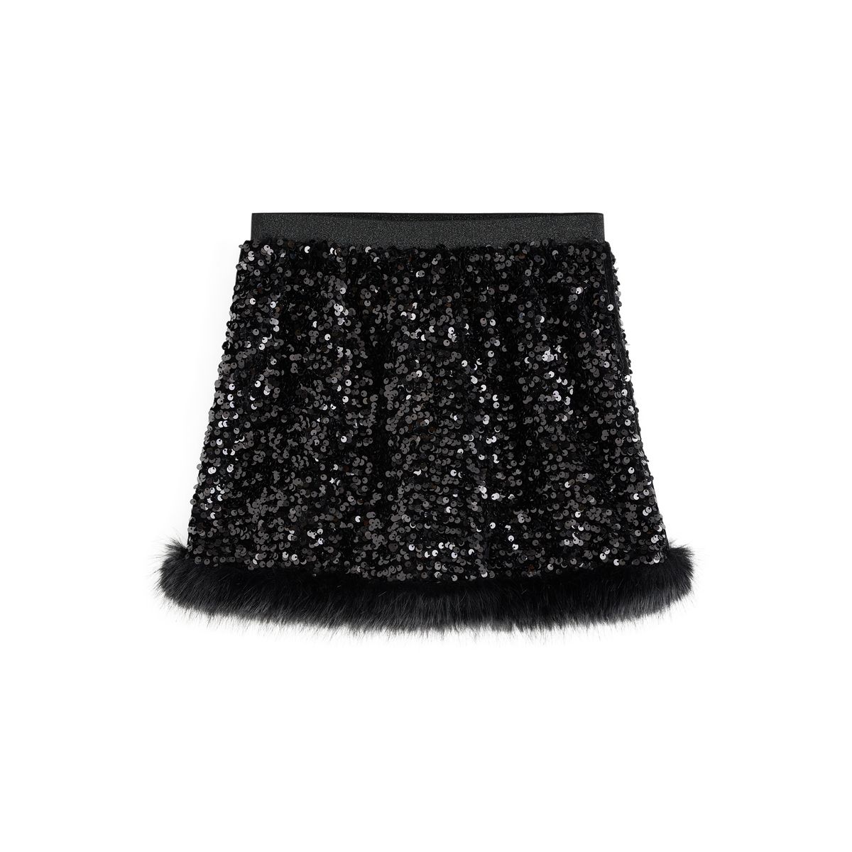 Jupe à sequins ourlet noir duveteux, NEXT